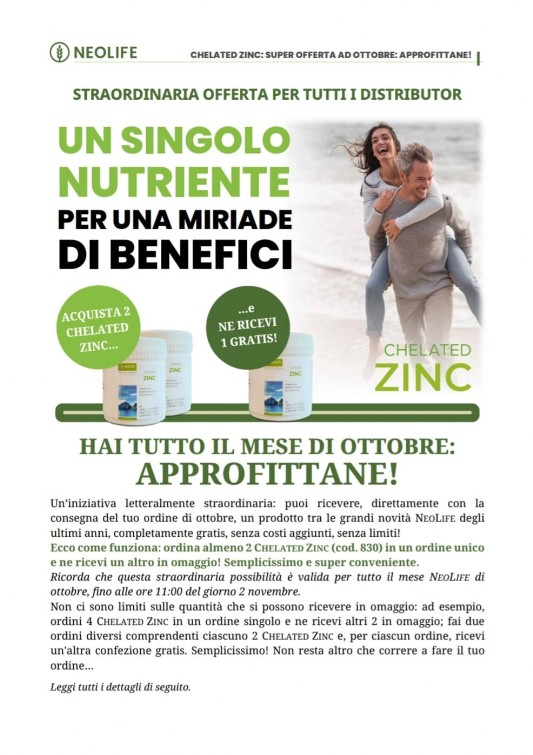 Promo-Chelated-Zinc Straordinaria Offerta Chelated Zinc NeoLife