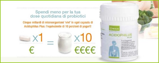 Acidophilus Plus NeoLife apporta la dose quotidiana di probiotici pari a cinque miliardi di microrganismi "vivi" in ogni capsula.